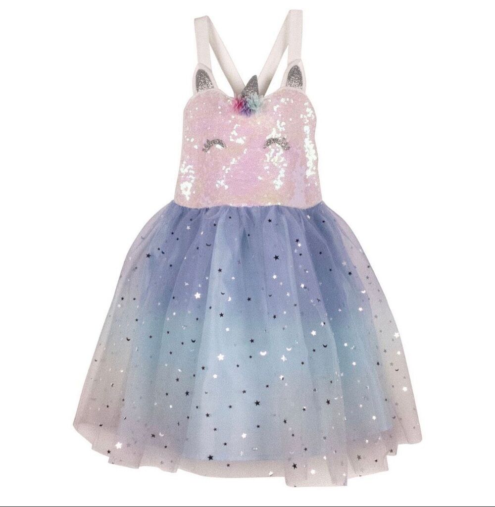 Pink & Violet Little Girls Foil Ombre with Unicorn Tutu Dress size 6 NWOT